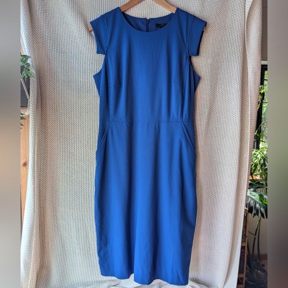 J Crew Resume Dress Wool Blend Sheath Cap Sleeves Pockets Size 8 Royal Blue - Picture 2 of 7
